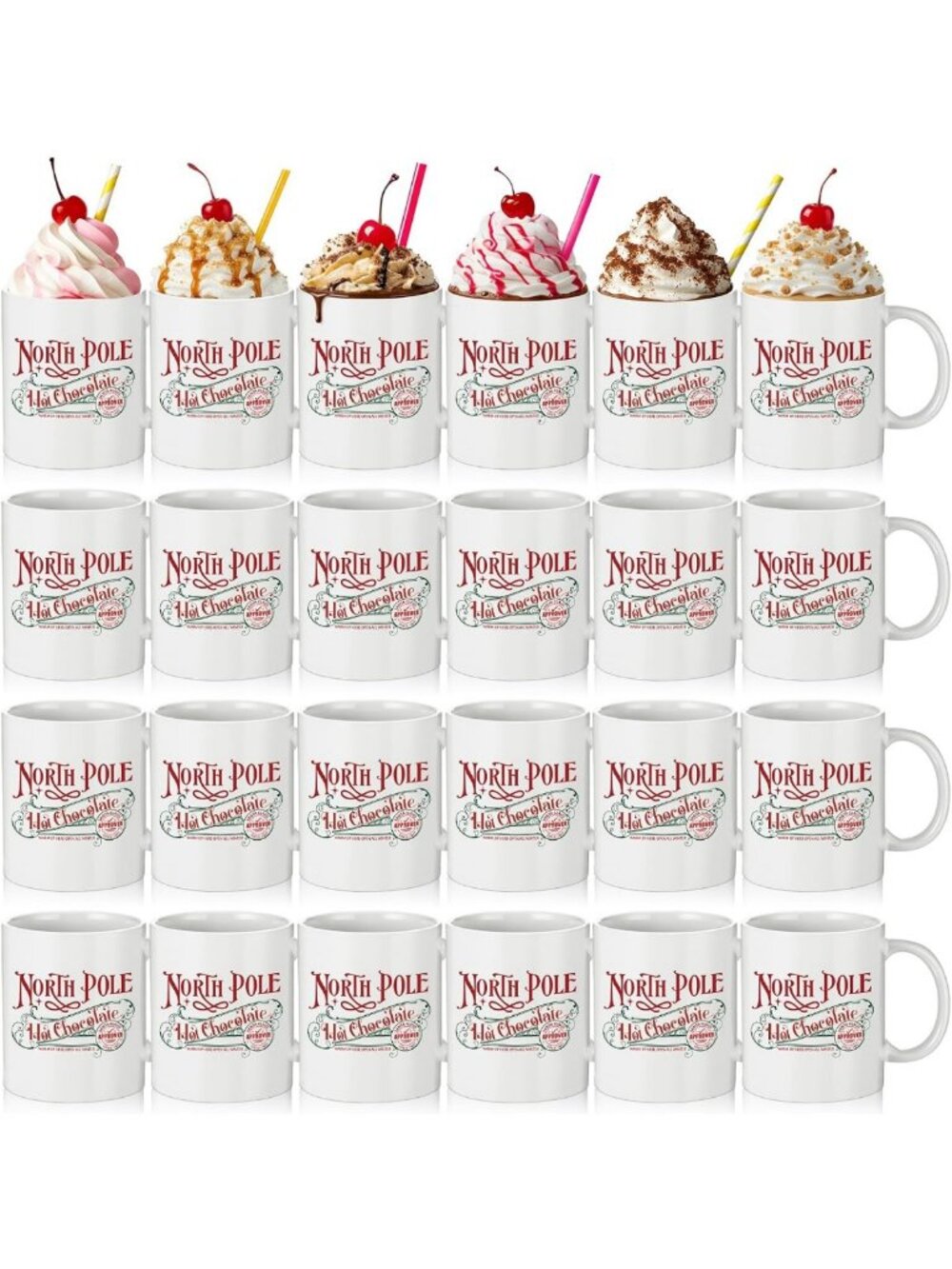 36 Pcs North Pole Hot Chocolate Mugs Set | Christmas Ceramic Coffee Cups
